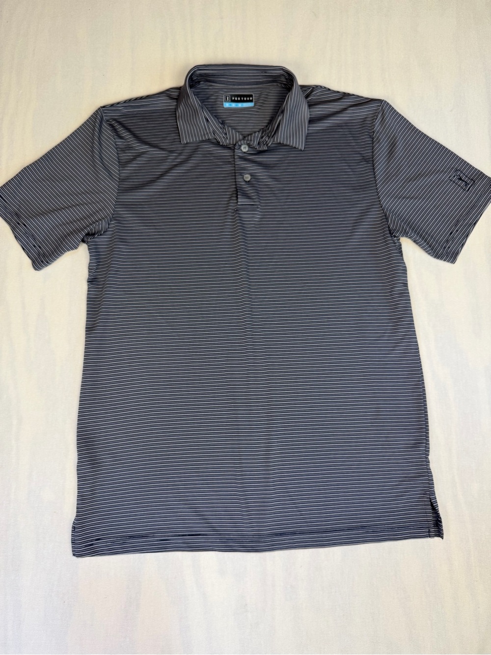 PGA Tour Men's Black and Gray Stripe Performance Polo Size: Medium